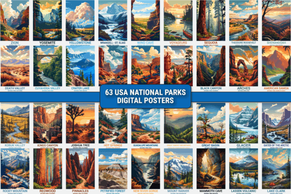 Download 63 USA National Parks Digital Posters - Posters Collection
