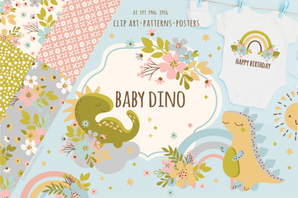 Download BABY DINO Kid Vector Illustration Set - Illustration Collection